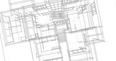 Arkaplanda mimari bina 3d illüstrasyon