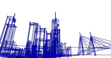 Arkaplanda mimari bina 3d illüstrasyon