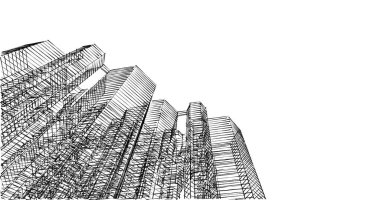 Arkaplanda mimari bina 3d illüstrasyon