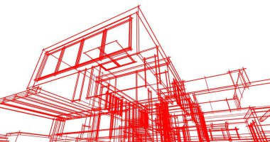 Arkaplanda mimari bina 3d illüstrasyon