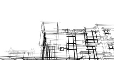 Arkaplanda mimari bina 3d illüstrasyon