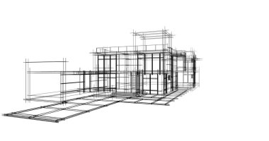 Arkaplanda mimari bina 3d illüstrasyon