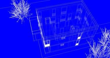 Arkaplanda mimari bina 3d illüstrasyon