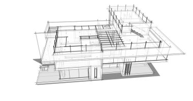 Arkaplanda mimari bina 3d illüstrasyon