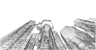 Arkaplanda mimari bina 3d illüstrasyon