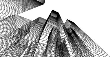 Arkaplanda mimari bina 3d illüstrasyon