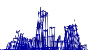 Arkaplanda mimari bina 3d illüstrasyon