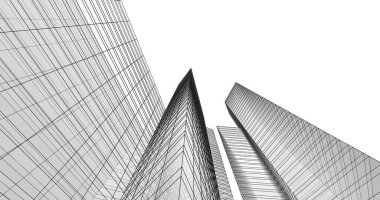 Arkaplanda mimari bina 3d illüstrasyon