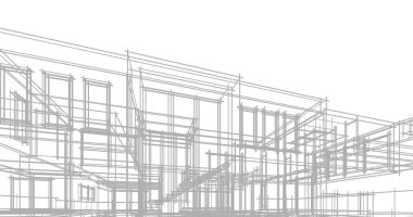 Arkaplanda mimari bina 3d illüstrasyon