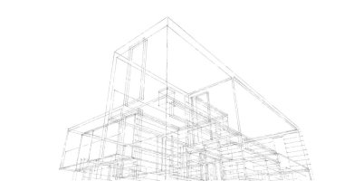3d mimari duvar kağıdı tasarımı, dijital bina çizimi 