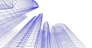 Arkaplanda mimari bina 3d illüstrasyon