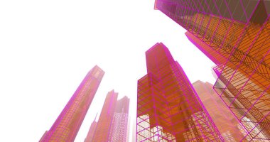 Arkaplanda mimari bina 3d illüstrasyon