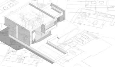Mimari sanat konseptinde soyut çizgiler, minimum geometrik şekiller. 