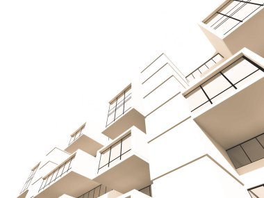 Arkaplanda mimari bina 3d illüstrasyon