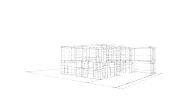 Arkaplanda mimari bina 3d illüstrasyon