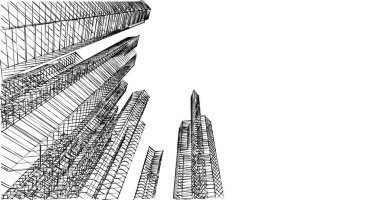 Arkaplanda mimari bina 3d illüstrasyon