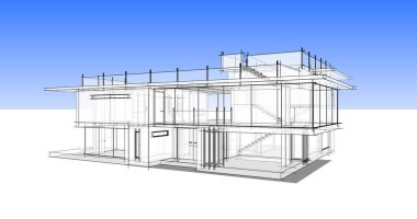 Arkaplanda mimari bina 3d illüstrasyon