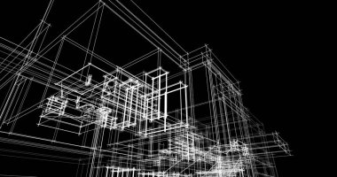 Arkaplanda mimari bina 3d illüstrasyon