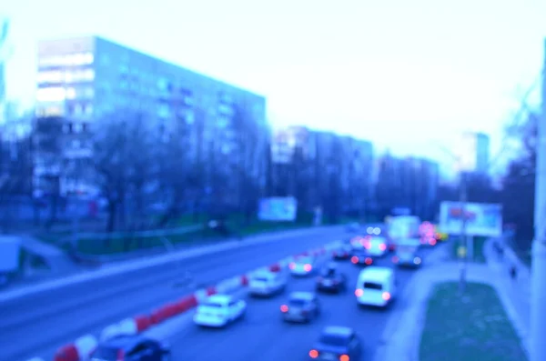 Stadt Abend Mit Autos Bewegung Verschwommenes Licht Viel Befahrener Autobahn — Stockfoto