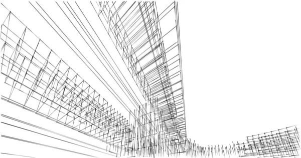 Szkic Sztuka Geometryczne Architektoniczne Budowa Budynków — Zdjęcie stockowe