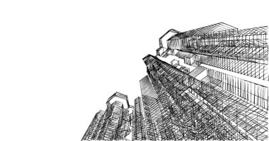 Arkaplanda mimari bina 3d illüstrasyon