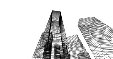 Arkaplanda mimari bina 3d illüstrasyon