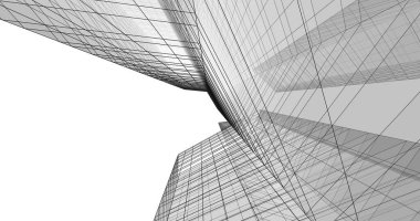 Arkaplanda mimari bina 3d illüstrasyon