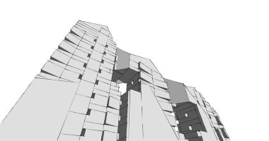 Arkaplanda mimari bina 3d illüstrasyon,