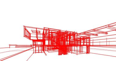 Arkaplanda mimari bina 3d illüstrasyon