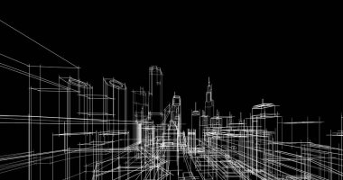 Arkaplanda mimari bina 3d illüstrasyon