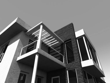 Arkaplanda mimari bina 3d illüstrasyon