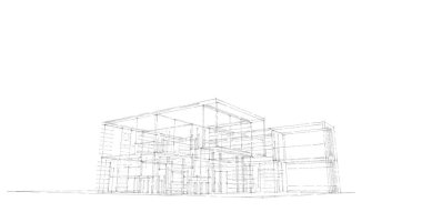 Arkaplanda mimari bina 3d illüstrasyon