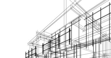 Arkaplanda mimari bina 3d illüstrasyon
