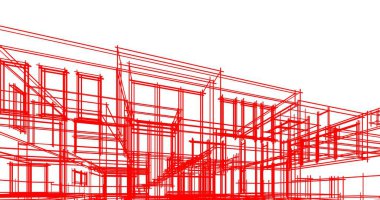 Arkaplanda mimari bina 3d illüstrasyon