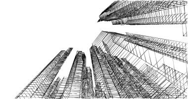 Arkaplanda mimari bina 3d illüstrasyon