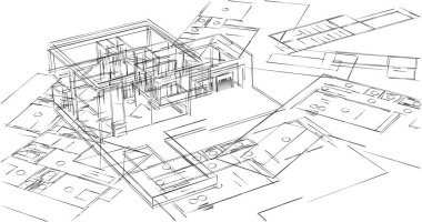 Mimari sanat konseptinde soyut çizgiler, minimum geometrik şekiller. 