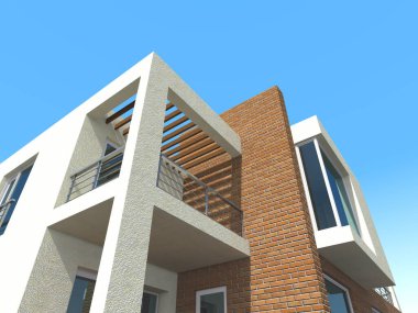 Arkaplanda mimari bina 3d illüstrasyon