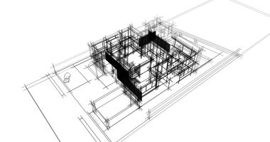 Arkaplanda mimari bina 3d illüstrasyon