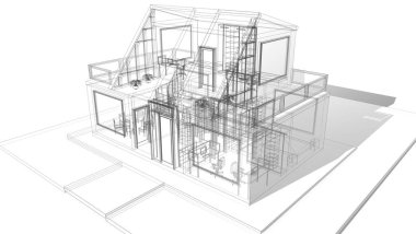 Arkaplanda mimari bina 3d illüstrasyon,