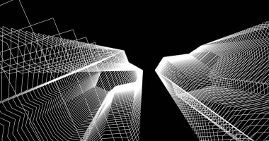 Mimari sanat konseptinde soyut çizgiler, minimum geometrik şekiller. 