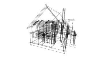 Arkaplanda mimari bina 3d illüstrasyon