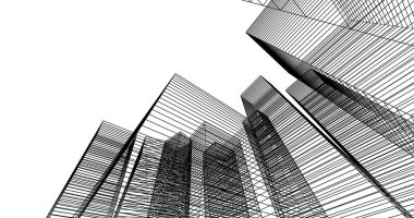 Arkaplanda mimari bina 3d illüstrasyon