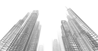 Arkaplanda mimari bina 3d illüstrasyon