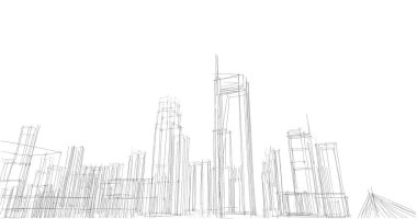 Arkaplanda mimari bina 3d illüstrasyon