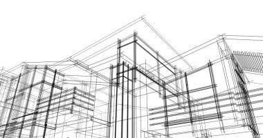 Mimari sanat konseptinde soyut çizgiler, minimum geometrik şekiller. 