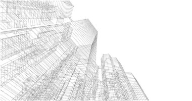 Arkaplanda mimari bina 3d illüstrasyon