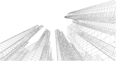 Arkaplanda mimari bina 3d illüstrasyon