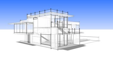 Arkaplanda mimari bina 3d illüstrasyon