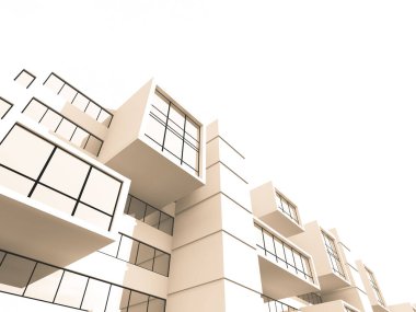 Arkaplanda mimari bina 3d illüstrasyon