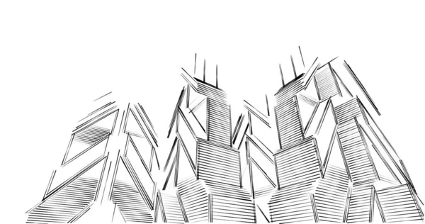 Szkic Sztuki Projekt Geometrycznych Budynków Architektonicznych — Zdjęcie stockowe